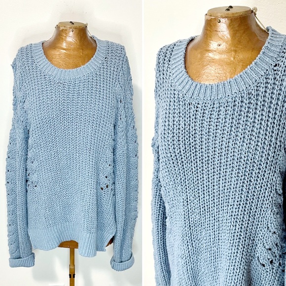 Joie Light Blue Oversized Windome Open Knit Chunky SweateR NWT Size Medium - Picture 3 of 5